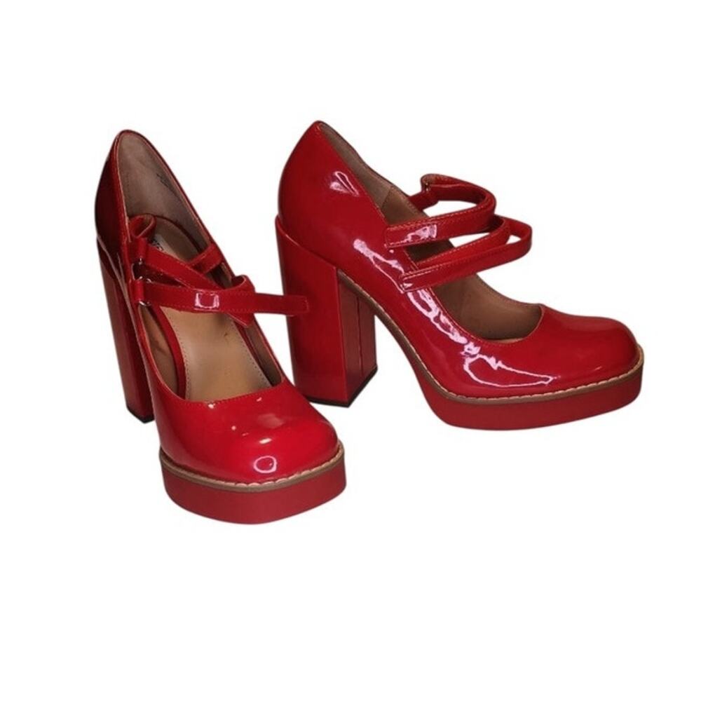 Steve Madden Twice Patent Red Platform Mary Jane Block Heels Double strap 9m - Picture 5 of 16